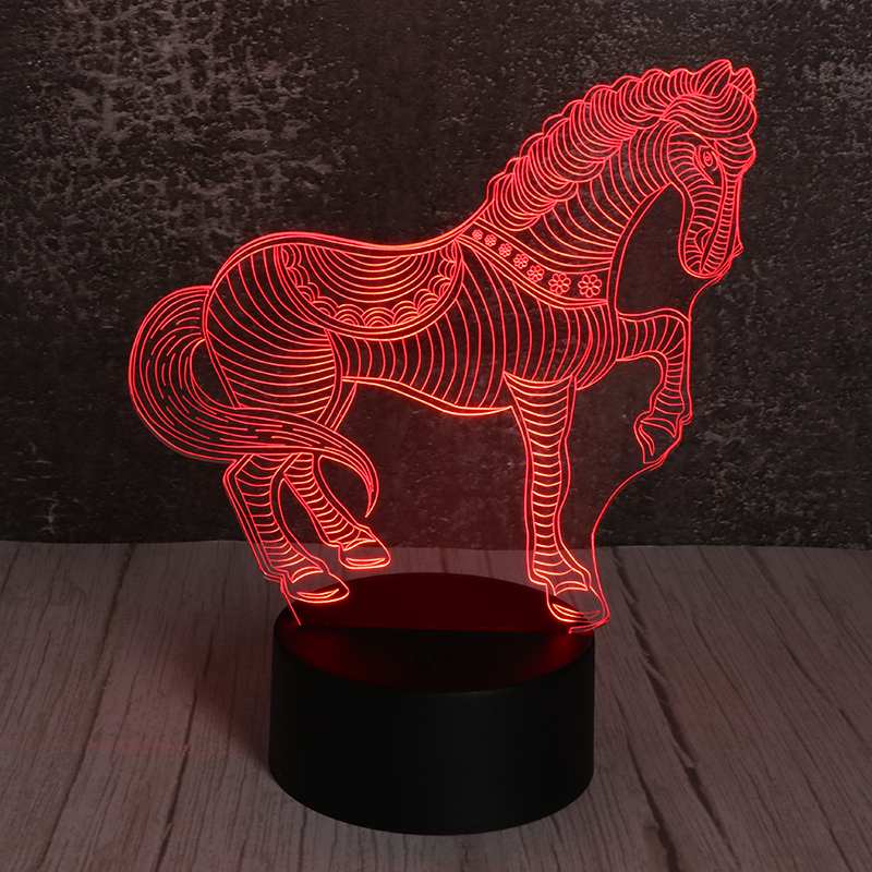 3d立體小夜燈創意亞克力立體小（xiǎo）夜燈七彩小夜燈千（qiān）裏（lǐ）馬定（dìng）製