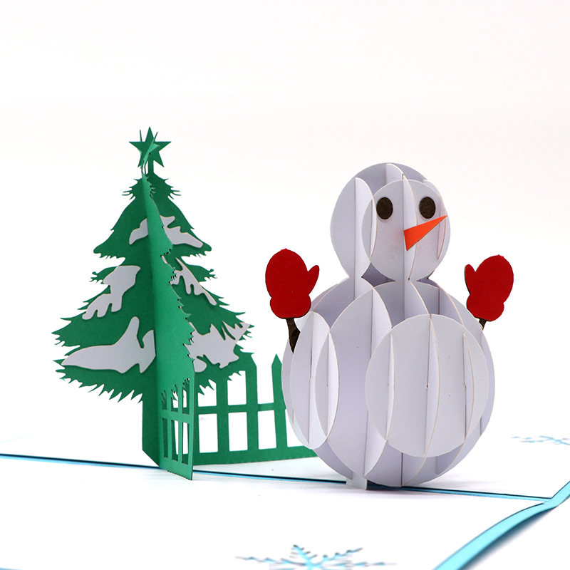 立體3d聖誕賀卡手工鏤空立體聖誕雪人賀卡廠家（jiā）定製
